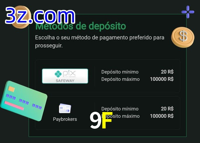 O cassino 9F oferece uma grande variedade de métodos de pagamento